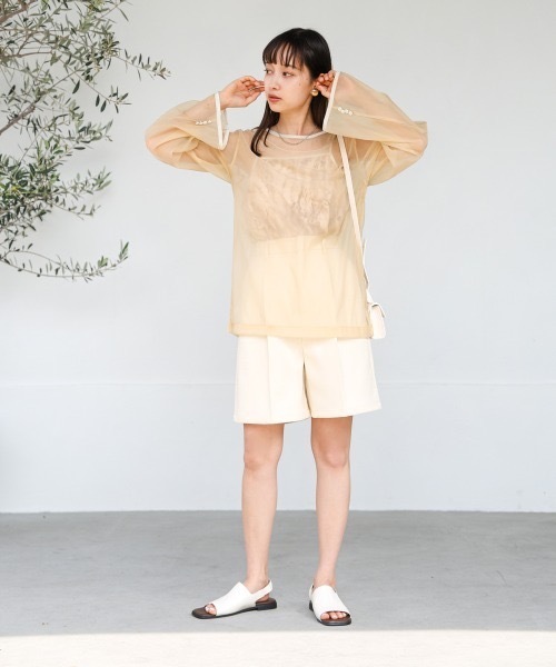 Bab(バブ)の「マーブルキャミソール付きシアートップスセット(シャツ/ブラウス・レディース・ベージュ/グレー系その他/グレー/グリーン・MEDIUM)」の5枚目の写真