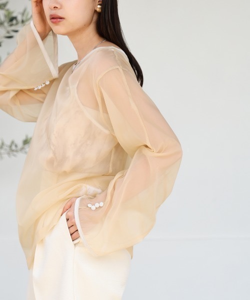 Bab(バブ)の「マーブルキャミソール付きシアートップスセット(シャツ/ブラウス・レディース・ベージュ/グレー系その他/グレー/グリーン・MEDIUM)」の6枚目の写真