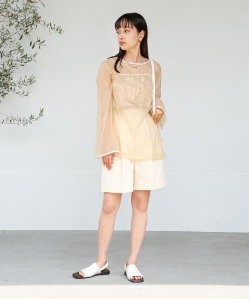 Bab(バブ)の「マーブルキャミソール付きシアートップスセット(シャツ/ブラウス・レディース・ベージュ/グレー系その他/グレー/グリーン・MEDIUM)」の8枚目の写真