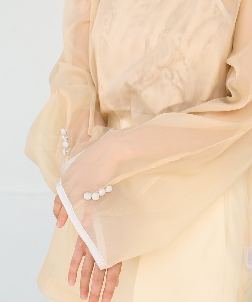 Bab(バブ)の「マーブルキャミソール付きシアートップスセット(シャツ/ブラウス・レディース・ベージュ/グレー系その他/グレー/グリーン・MEDIUM)」の9枚目の写真