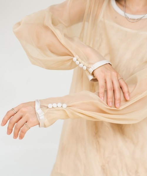 Bab(バブ)の「マーブルキャミソール付きシアートップスセット(シャツ/ブラウス・レディース・ベージュ/グレー系その他/グレー/グリーン・MEDIUM)」の12枚目の写真