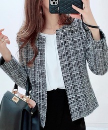 ノーカラーツイードジャケット