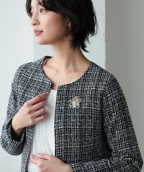 aquagarage（アクアガレージ）の「ノーカラーツイードジャケット（その他アウター・レディース・ブラック/オフホワイト・M/L）」の3枚目の写真