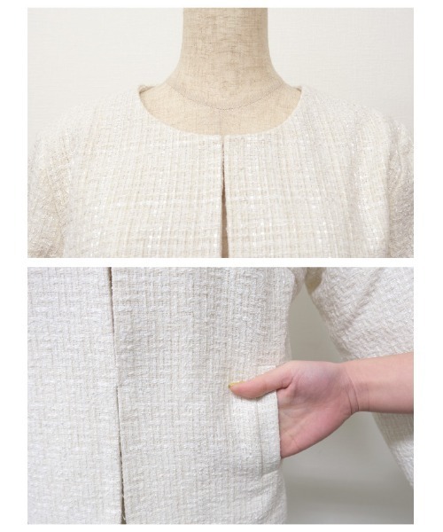 aquagarage（アクアガレージ）の「ノーカラーツイードジャケット（その他アウター・レディース・ブラック/オフホワイト・M/L）」の4枚目の写真