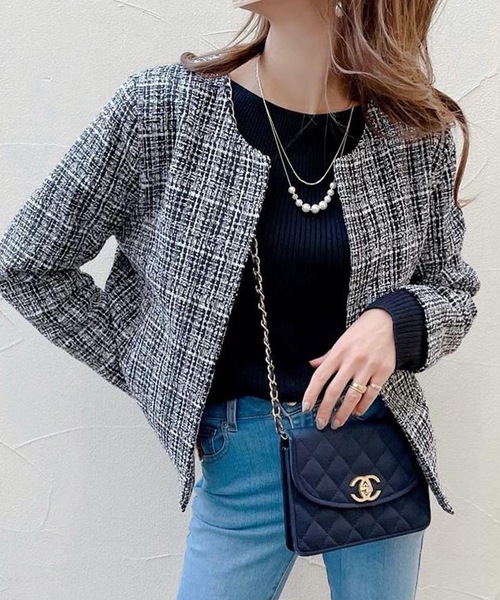 aquagarage（アクアガレージ）の「ノーカラーツイードジャケット（その他アウター・レディース・ブラック/オフホワイト・M/L）」の13枚目の写真