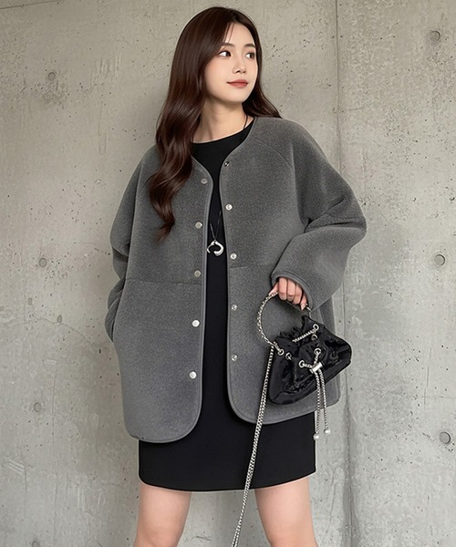 2WAYリバーシブルノーカラーコート（フェイクムートン/ボア