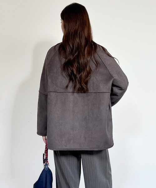 セール】2WAYリバーシブルノーカラーコート（フェイクムートン/ボア