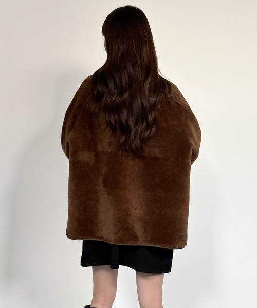 セール】2WAYリバーシブルノーカラーコート（フェイクムートン/ボア