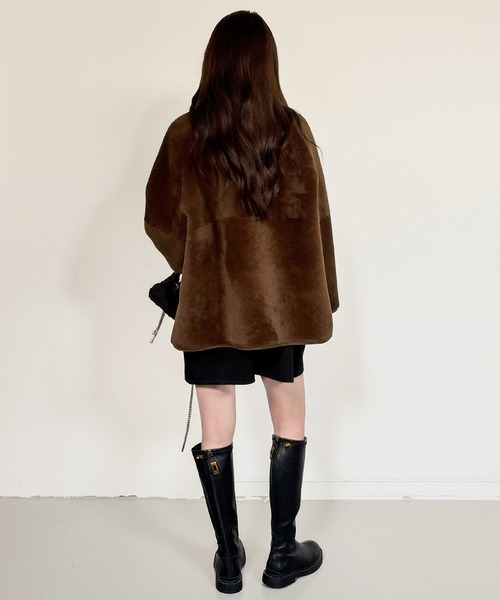 セール】2WAYリバーシブルノーカラーコート（フェイクムートン/ボア