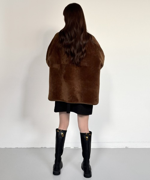 2WAYリバーシブルノーカラーコート（フェイクムートン/ボア