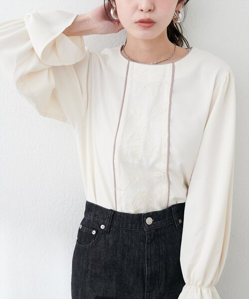 natural couture（ナチュラルクチュール）の「フロントレース使いキャンディ袖ブラウス（シャツ/ブラウス・レディース・ピンク/グレー/アイボリー/グレイッシュベージュ・FREE）」の18枚目の写真