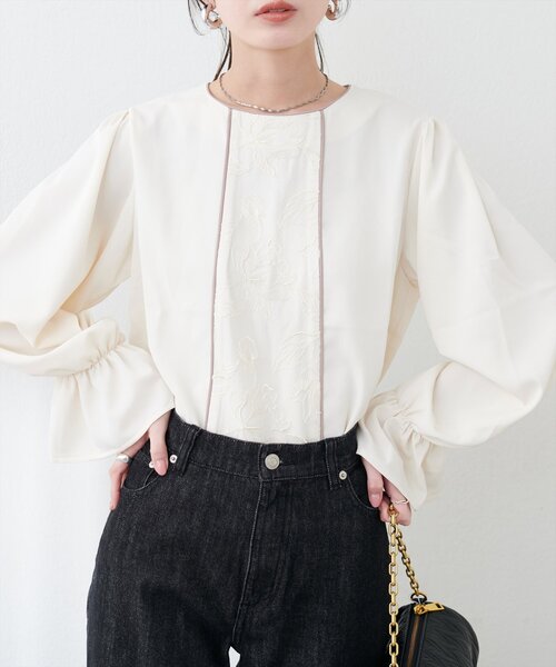 natural couture（ナチュラルクチュール）の「フロントレース使いキャンディ袖ブラウス（シャツ/ブラウス・レディース・ピンク/グレー/アイボリー/グレイッシュベージュ・FREE）」の19枚目の写真