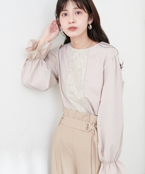 natural couture（ナチュラルクチュール）の「フロントレース使いキャンディ袖ブラウス（シャツ/ブラウス・レディース・ピンク/グレー/アイボリー/グレイッシュベージュ・FREE）」の6枚目の写真