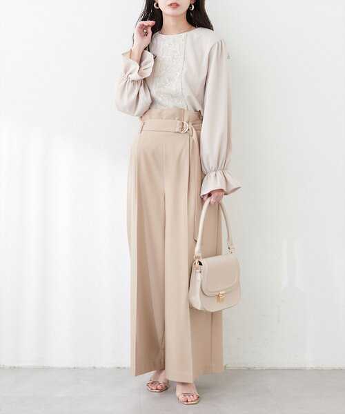 natural couture（ナチュラルクチュール）の「フロントレース使いキャンディ袖ブラウス（シャツ/ブラウス・レディース・ピンク/グレー/アイボリー/グレイッシュベージュ・FREE）」の8枚目の写真