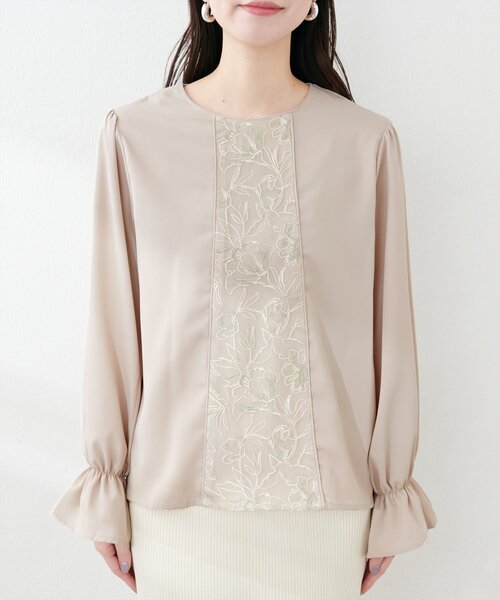 natural couture（ナチュラルクチュール）の「フロントレース使いキャンディ袖ブラウス（シャツ/ブラウス・レディース・ピンク/グレー/アイボリー/グレイッシュベージュ・FREE）」の9枚目の写真