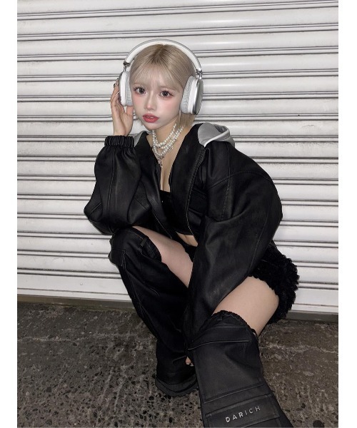 Darich スウェットフーディーレザージャケット BLK ダーリッチ Darich スウェットフーディーレザージャケット （ブラック