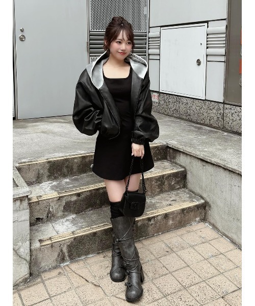 Darich ダーリッチ スウェットフーディーレザージャケット BLK 黒 セール】スウェットフーディーレザージャケット（その他アウター