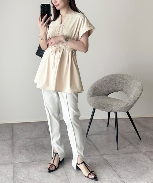 ペプラムロングスリーブパールブラウス – YOKO CHAN