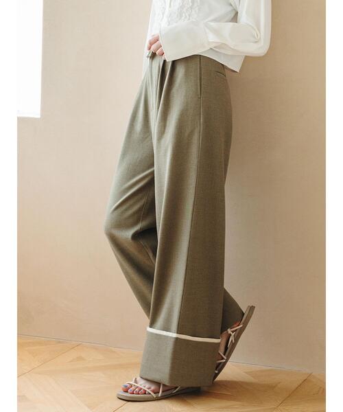 so4u(ソーフォーユー)の「折り返しワイドスラックス(その他パンツ・レディース・オフホワイト/オリーブ・M/S)」の1枚目の写真