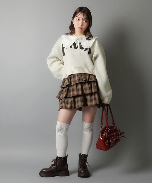 SPINNS（スピンズ）の「ショート丈ニット/FAVOR（ニット/セーター・レディース・チャコール/アイボリー/ブラウン/ネイビー・ONESIZE）」の19枚目の写真
