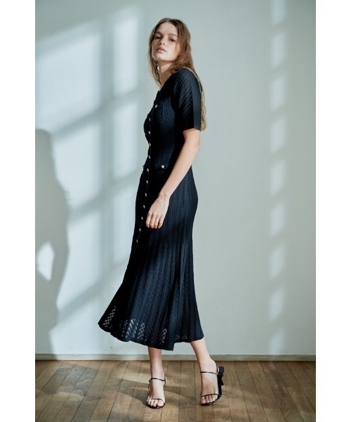 Estella.K（エステラケー）の「Louise Knit Dress レーシーリブスウィッチングニットドレス（ワンピース・レディース・ブラック/ブルー/アイボリー系・FREE）」の5枚目の写真