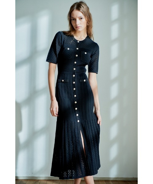 Estella.K（エステラケー）の「Louise Knit Dress レーシーリブスウィッチングニットドレス（ワンピース・レディース・ブラック/ブルー/アイボリー系・FREE）」の9枚目の写真