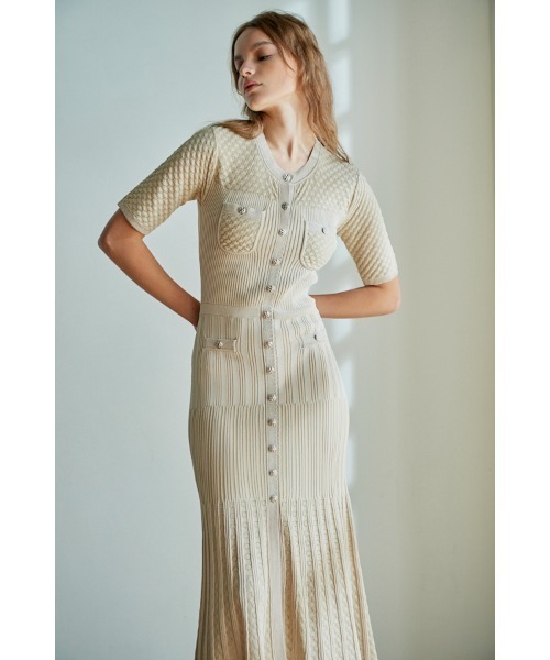 Estella.K（エステラケー）の「Louise Knit Dress レーシーリブスウィッチングニットドレス（ワンピース・レディース・ブラック/ブルー/アイボリー系・FREE）」の19枚目の写真