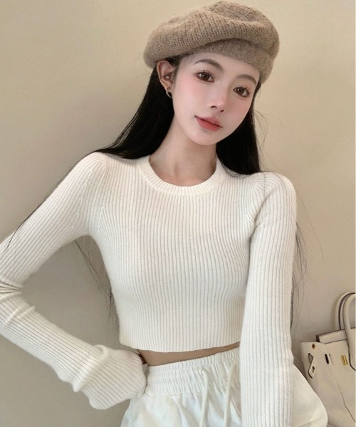 kirakiraShop(キラキラショップ)の「ショート丈 リブニット トップス(ニット/セーター・レディース・チャコール/キャメル/ホワイト/ブラック・FREE)」の17枚目の写真