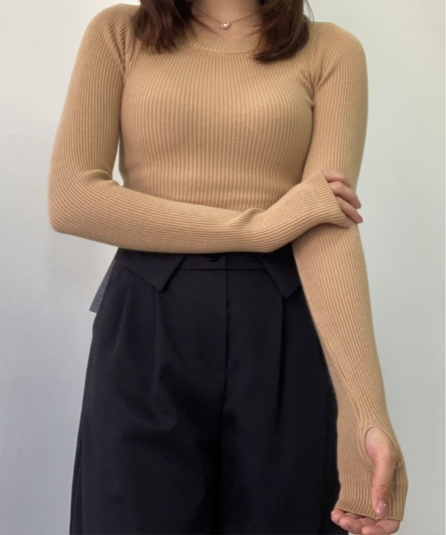 kirakiraShop(キラキラショップ)の「ショート丈 リブニット トップス(ニット/セーター・レディース・チャコール/キャメル/ホワイト/ブラック・FREE)」の8枚目の写真