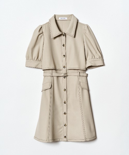 REDYAZEL レイヤードデザインバイカラーステッチミニシャツワンピース レイヤードデザインバイカラーステッチミニシャツワンピース