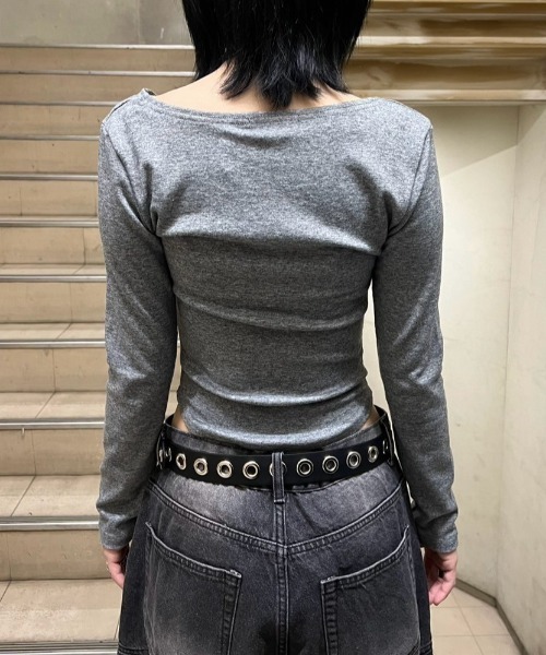 tシャツ 「XU」v neck vintage print long sleeve tee レディース XU（エックスユー）の「【XU】v neck vintage print long sleeve