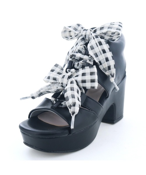 byあしながおじさん（バイアシナガオジサン）の「厚底ダブルリボンサンダル　8490103（サンダル・レディース・ラベンダー/ブラック/アイボリー・S/M/L/LL）」の5枚目の写真