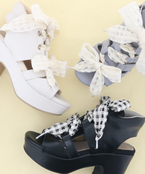 byあしながおじさん（バイアシナガオジサン）の「厚底ダブルリボンサンダル　8490103（サンダル・レディース・ラベンダー/ブラック/アイボリー・S/M/L/LL）」の7枚目の写真