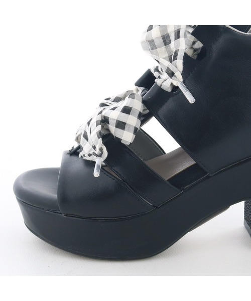 byあしながおじさん（バイアシナガオジサン）の「厚底ダブルリボンサンダル　8490103（サンダル・レディース・ラベンダー/ブラック/アイボリー・S/M/L/LL）」の14枚目の写真