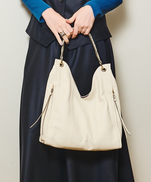 LOWELL things（ロウェル　シングス）の「Valley/かがりレザーワンショルダー（トートバッグ・レディース・ライトグレー/ブラック/グレー/アイボリー・フリー）」の2枚目の写真