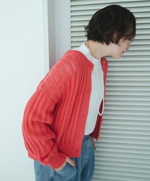 studio CLIP | 5ゲージストライプ編みクルーネックカーディガン(カーディガン/ボレロ)