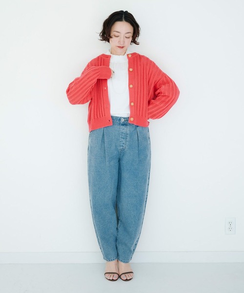 studio CLIP（スタディオクリップ）の「5ゲージストライプ編みクルーネックカーディガン（カーディガン/ボレロ・レディース・ブルー/レッド/イエロー・FREE）」の4枚目の写真