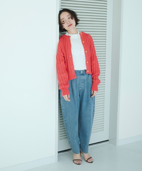 studio CLIP（スタディオクリップ）の「5ゲージストライプ編みクルーネックカーディガン（カーディガン/ボレロ・レディース・ブルー/レッド/イエロー・FREE）」の5枚目の写真