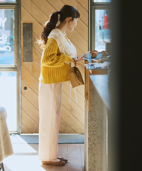 studio CLIP（スタディオクリップ）の「5ゲージストライプ編みクルーネックカーディガン（カーディガン/ボレロ・レディース・ブルー/レッド/イエロー・FREE）」の14枚目の写真