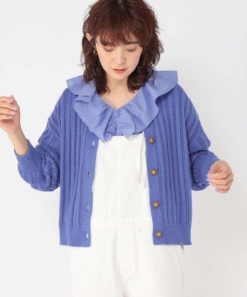 studio CLIP（スタディオクリップ）の「5ゲージストライプ編みクルーネックカーディガン（カーディガン/ボレロ・レディース・ブルー/レッド/イエロー・FREE）」の22枚目の写真