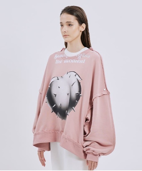 AVENCHUMU スウェットトップス ピンク asymmetry design sweat / pink （アシンメトリーデザイン