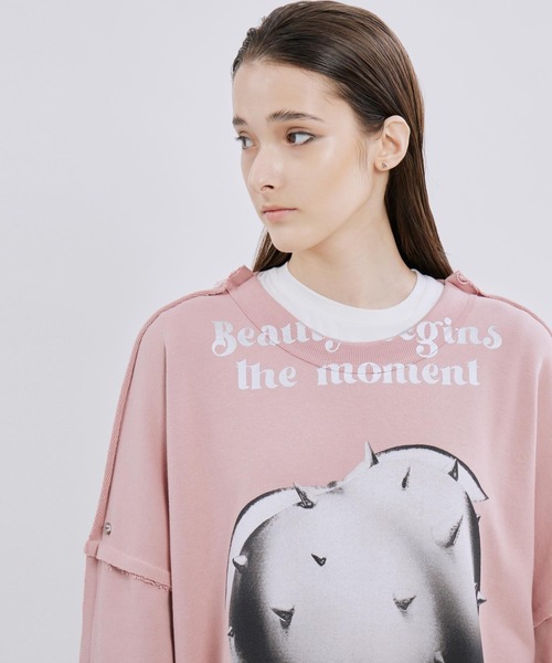 AVENCHUMU スウェットトップス ピンク asymmetry design sweat / pink （アシンメトリーデザイン