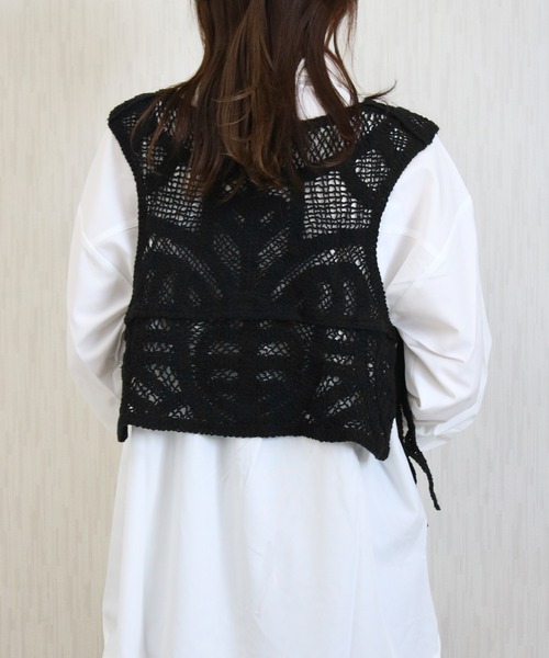 Social GIRL(ソーシャルガール)の「クロシェ編みショートベスト(ベスト・レディース・ブラック/アイボリー・M)」の10枚目の写真