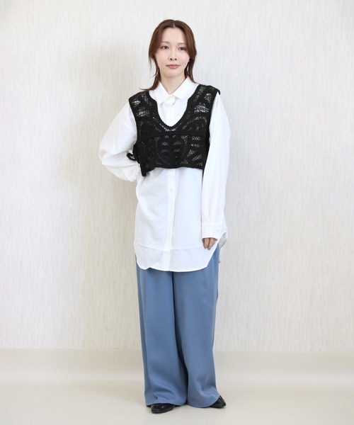 Social GIRL(ソーシャルガール)の「クロシェ編みショートベスト(ベスト・レディース・ブラック/アイボリー・M)」の12枚目の写真