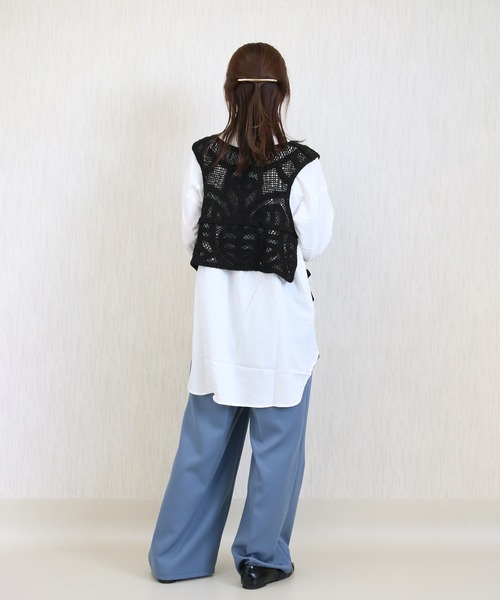 Social GIRL(ソーシャルガール)の「クロシェ編みショートベスト(ベスト・レディース・ブラック/アイボリー・M)」の14枚目の写真