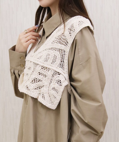 Social GIRL(ソーシャルガール)の「クロシェ編みショートベスト(ベスト・レディース・ブラック/アイボリー・M)」の16枚目の写真