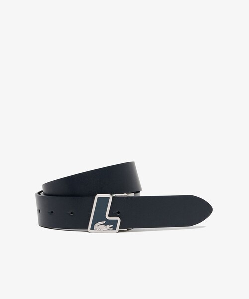 LACOSTE(ラコステ)の「イニシャルバックルレザーベルト(ベルト・メンズ・ネイビー/ホワイト/ブラック・FREE)」の1枚目の写真