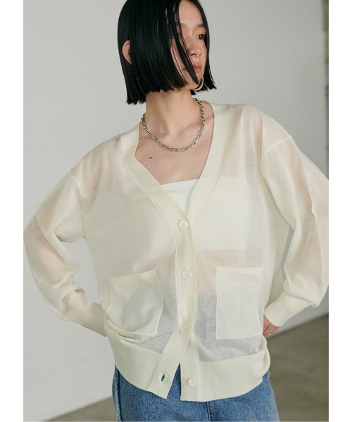 LARUTA（ラルータ）の「【LARUTA】シアーWポケットミドルカーディガン（カーディガン/ボレロ・レディース・ホワイト/ライトグレー/ミント/ブラック・FREE）」の2枚目の写真