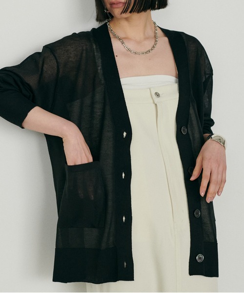 LARUTA（ラルータ）の「【LARUTA】シアーWポケットミドルカーディガン（カーディガン/ボレロ・レディース・ホワイト/ライトグレー/ミント/ブラック・FREE）」の3枚目の写真