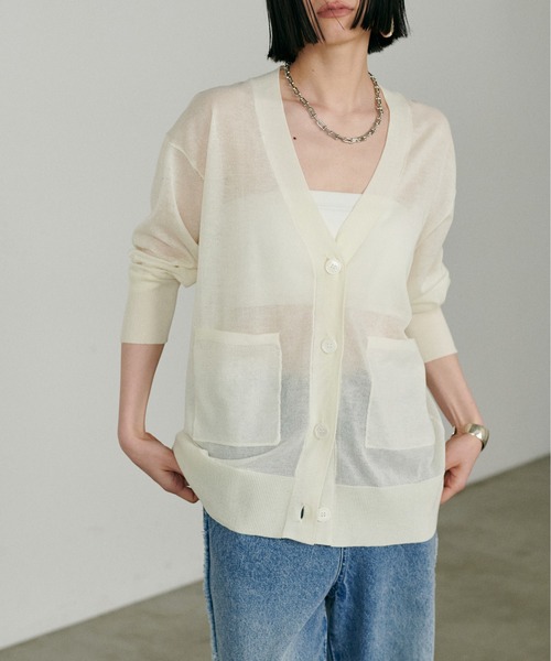 LARUTA（ラルータ）の「【LARUTA】シアーWポケットミドルカーディガン（カーディガン/ボレロ・レディース・ホワイト/ライトグレー/ミント/ブラック・FREE）」の6枚目の写真